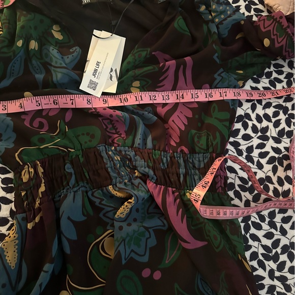 Zara Black/Multicolored Paisley Print Chiffon Balloon Sleeve Mosaic Dress NWT XS - Picture 15 of 16